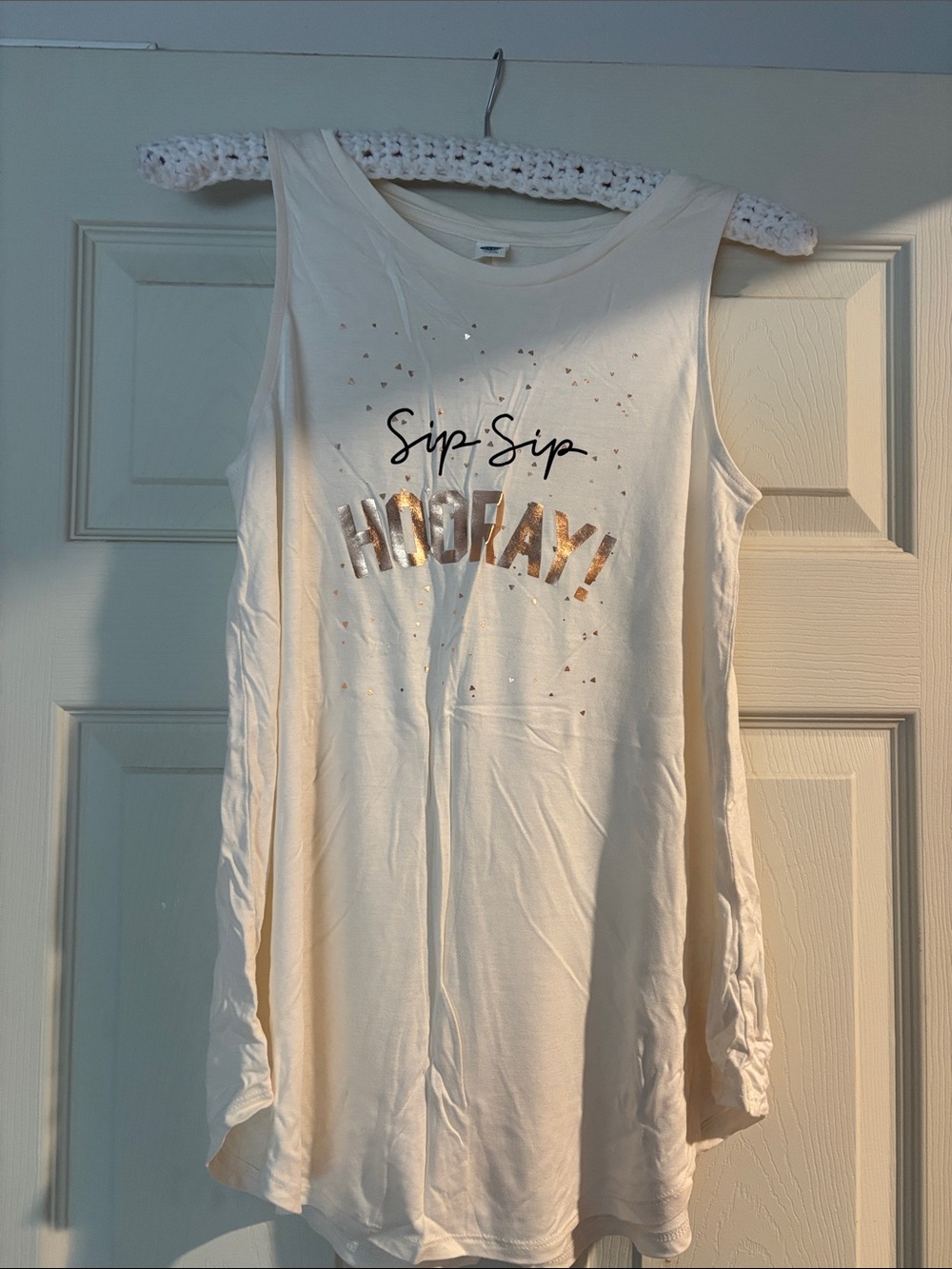 Old Navy Cream Graphic Tank with Rose-Gold Foil "Hooray"